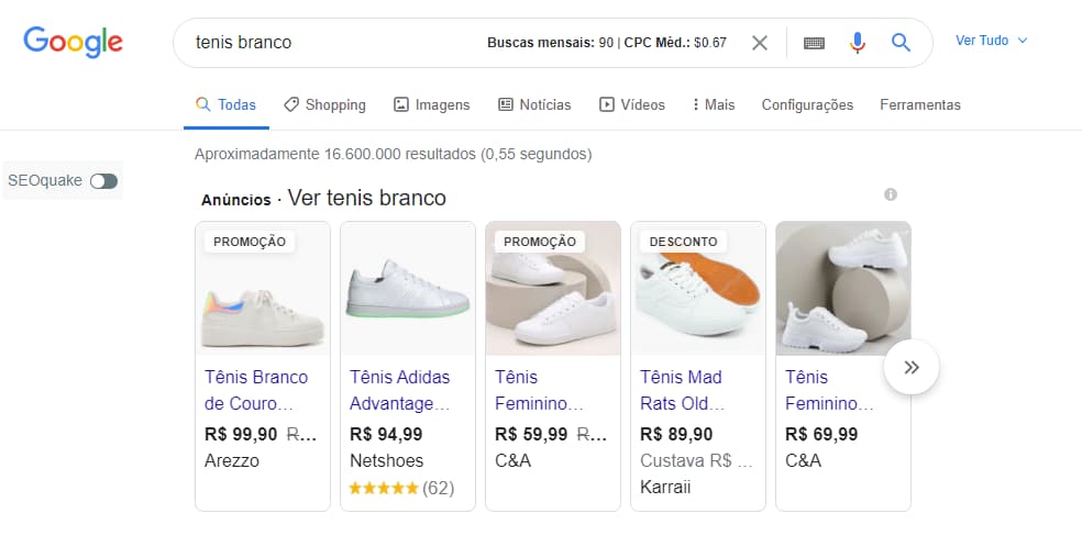 Google shopping tênis branco